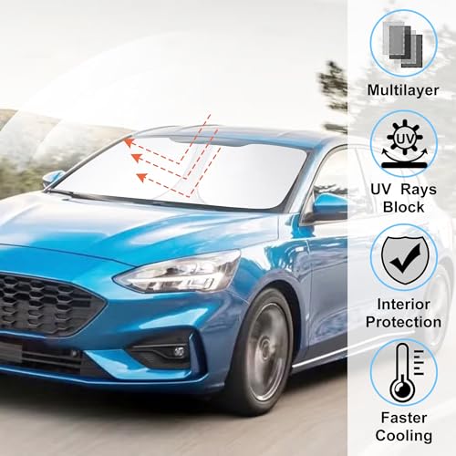 Image of Windshield Sun Shade Custom Fit for 2012-2018 Ford Focus Hatchback Accessories Foldable Sunshade Sun Blocker Protect Car from Sun Rays & Heat Damage Keep Car Cooler