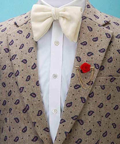 Knighthood Brooch Pin Red Rose with Double Hanging Chain Brooch Suit Stud Lapel Pin4