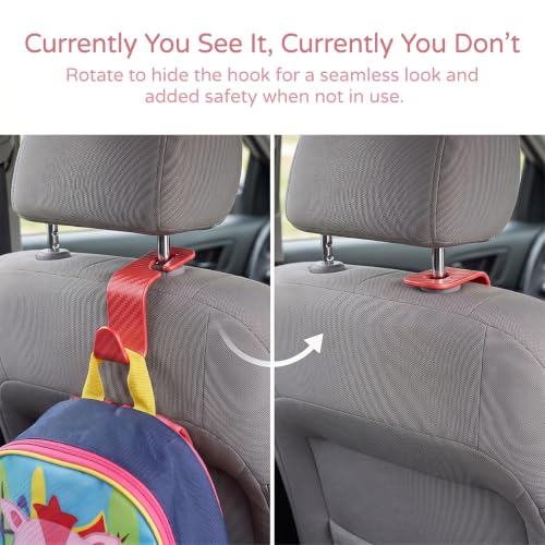 Image of 4PCS Car Seat Headrest Hooks, Auto Back Seat Hanger Holder, Durable Stylish Vehicle Organizer Universal Car Interior Accessories, Storage Hooks for Purses, Bags, Clothes (Carbon Fiber /Red)