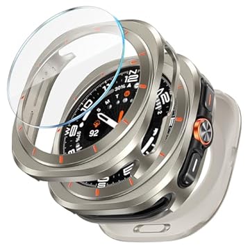 LETOID Capa de Metal 3 em 1 para Samsung Galaxy Watch Ultra 47 mm, Protetor de Tela de Vidro Temperado, Resistente a Impactos e à Prova d'Água