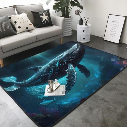 Tapis de salon doux lavable grand format bleu vintage - 4