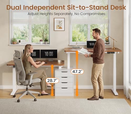 Image of SEDETA Standing Two Person Desk with 4 Drawers, 2 Power Outlets, CPU Stand