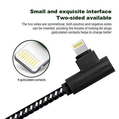 [3 Pack] Right Angle Charging Cable Nylon Braided 90 Degree Elbow For Game Video Watch Compatible With Iphone Xs Max/Xs/Xr/7/7Plus/X/8/8Plus/6S/6S Plus/Se (3Ft, Black White) #TOP1