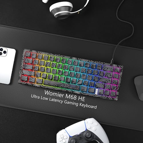 Image of Womier M68 HE Rapid Trigger Magnetic Switch 60% Gaming Keyboard, Hall Effect Wired RGB Custom Keyboard, Hyper-Fast Adjustable Actuation Compact Keyboard, PBT Topographic Keycap for Mac /Win-White-Black