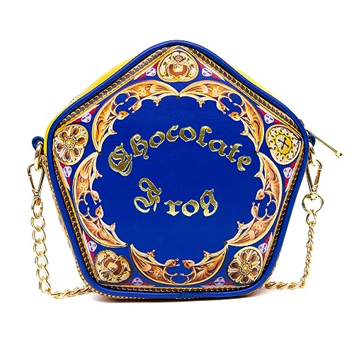Bolsa Harry PotterBag, transversal, figura, caixa de doces de sapo de chocolate, réplica em relevo dourado, azul, couro vegano, Azul, 7.5' x 7.5'