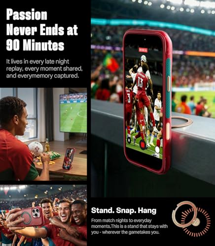 Image of TORRAS World Cup Inspired, Official Portuguese Football Federation Limited Edition, Ostand Q3 Air for iPhone 16 Pro Max Case, 360 Magnetic Stand, Fit for MagSafe, Mil-Grade Drop Tested, Wave Passion