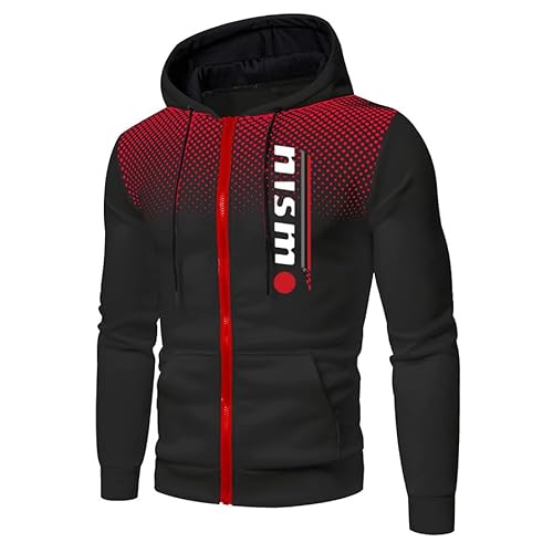 NI.s_mo Sudadera con capucha para hombre, estilo informal, con cremallera, forro polar, con bolsillos, negro y rojo, XL NI.s_mo Sudadera con capucha para hombre, estilo informal, con cremallera, forro polar, con bolsillos, negro y rojo, XL