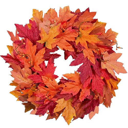 JORNOY 22 Inch Fall Wreath for Front Door - Large Artificial Mapl...
