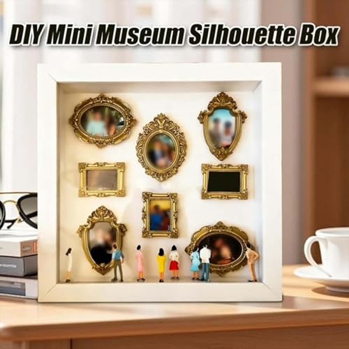 Mini Museum DIY, Kreatives Mini Figuren Menschen Museum mit Lichtern, Miniatur Bilderrahmen Silhouette Box, Shadow Box Frame Kit, Feiern Sie Ihre Einzigartigen Erinnerungen mit Stil (a)