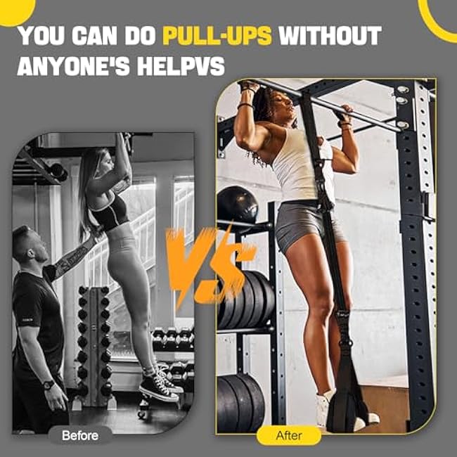 Pull Up Assistance Bands 75¨C300lbs, Heavy-Duty Resistance Bands with Handles, Adjustable Workout Strap with Comfortable Fabric Foot and Knee Support, Home Gym Strength Training Equipment