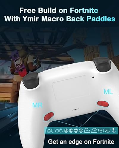 Oubang Elite Pc/Ps4 Controller For Fortnite Features Turbo And 2 Paddles,Ymir Wireless For Playstation 4/Fire Tv/Pc/Steam/Tesla/Phone,Alps Precise No Drift Joystick,Vibration,1200 Mha Battery,White Gamepad thumb #3