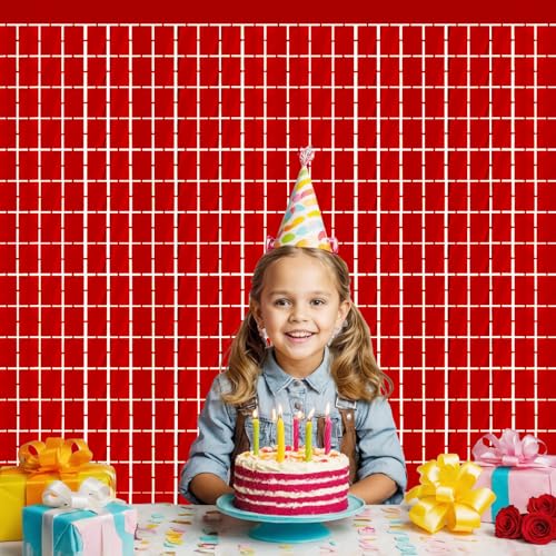 Image of GOER Red Party Backdrop Metallic Tinsel Foil Fringe Curtain Photo Booth Prop for New Year's Eve Graduation Bachelorette Birthday Casino Theme Party Holiday Celebration Decorations (2 Packs)