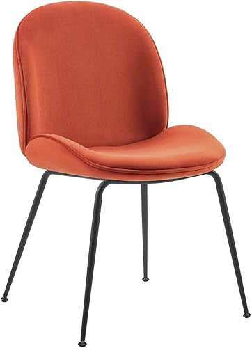 Miniatura 4 de Modway EEI-4635-ORA - Juego de 2 sillas de comedor de terciopelo con patas de acero con recubrimiento en polvo negro, color naranja