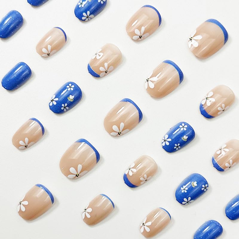 Flower Press on Nails Short Almond Fake Nails - Manicure