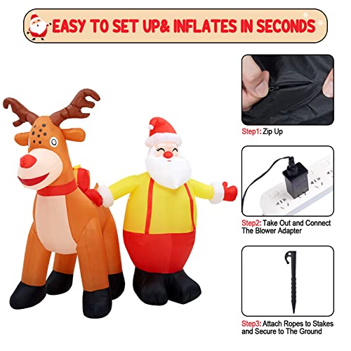 7ft Inflatables Christmas Yard Decorations, Blow Up Santa Reindeer Xmas Inflatable with LED Lights for Outdoor Yard Garden Party Decor