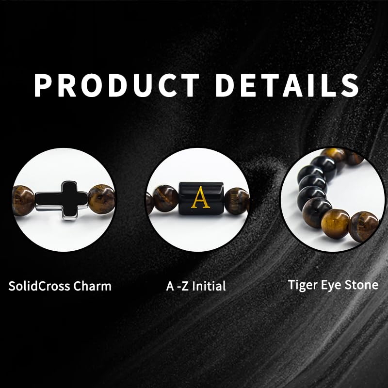 Pulsera cruz SOOWOOT para hombre con piedras de ojo de tigre miniatura 3