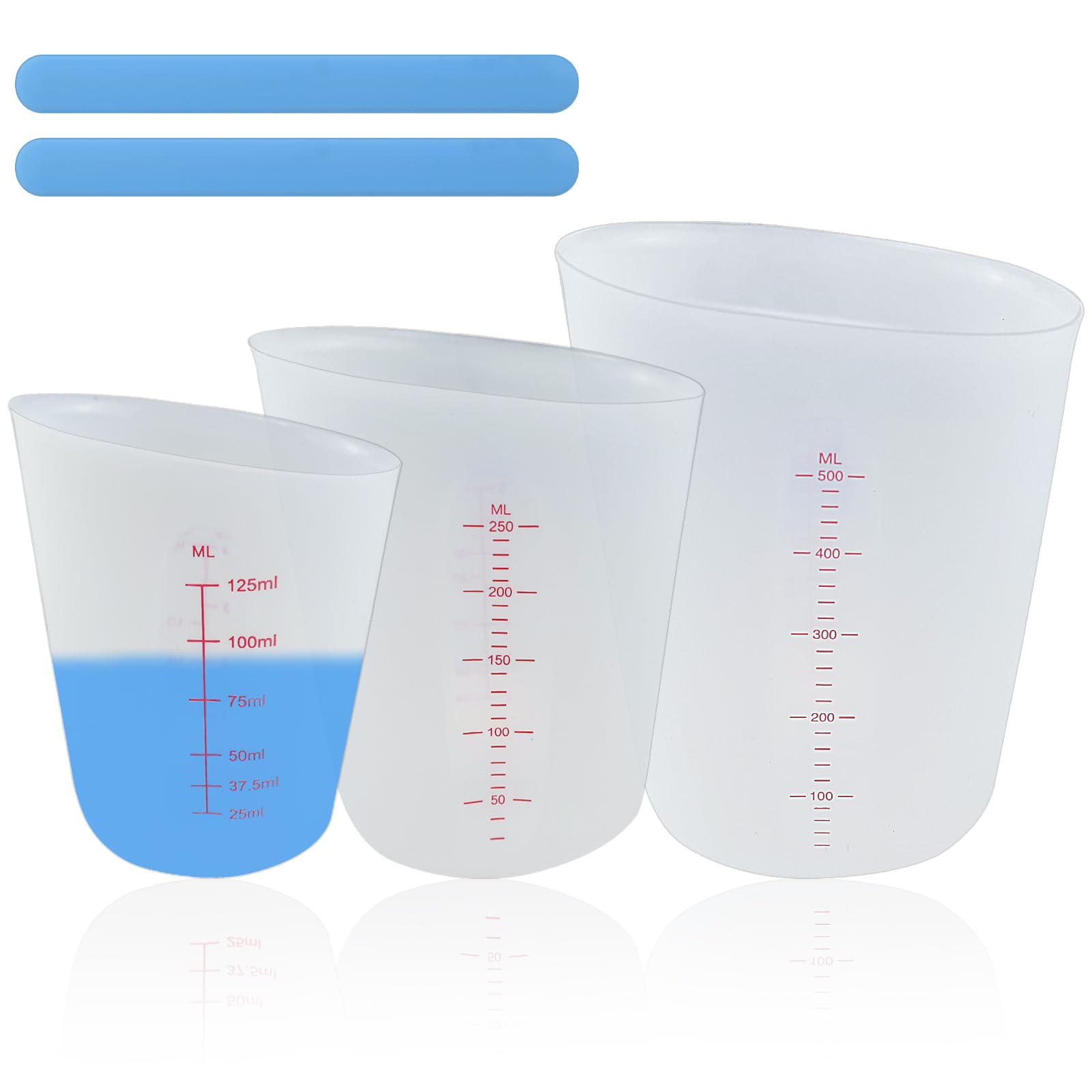 LPZMPZ 3 Stück Silikon Messbecher, Mischbecher Epoxidharz aus Silikon | Messbecher Epoxidharz 125 250 500 ml Silikonbecher zum Gießen mit Rührstab, für Epoxidharz Gießformen, Basteln, Labor