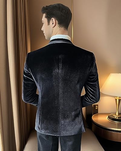 Men's Velvet Blazer Slim Fit Double Breasted Suit Jacket Tuxedo for Dinner Prom Wedding2