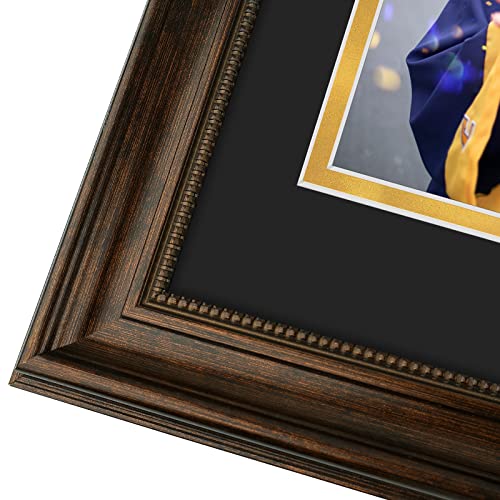 Auear, Diploma Frame For 8.5X11 Certificates Document And 5X7 Graduation Pictures With Black Over Gold Double Mat, Real Glass College Degree Frame For Wall Mounted (Brown) #TOP1