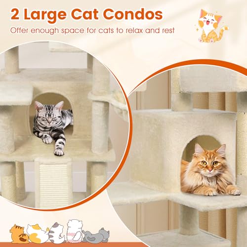 Árbol para gatos de varios niveles, 65 pulgadas de alto beige miniatura 4