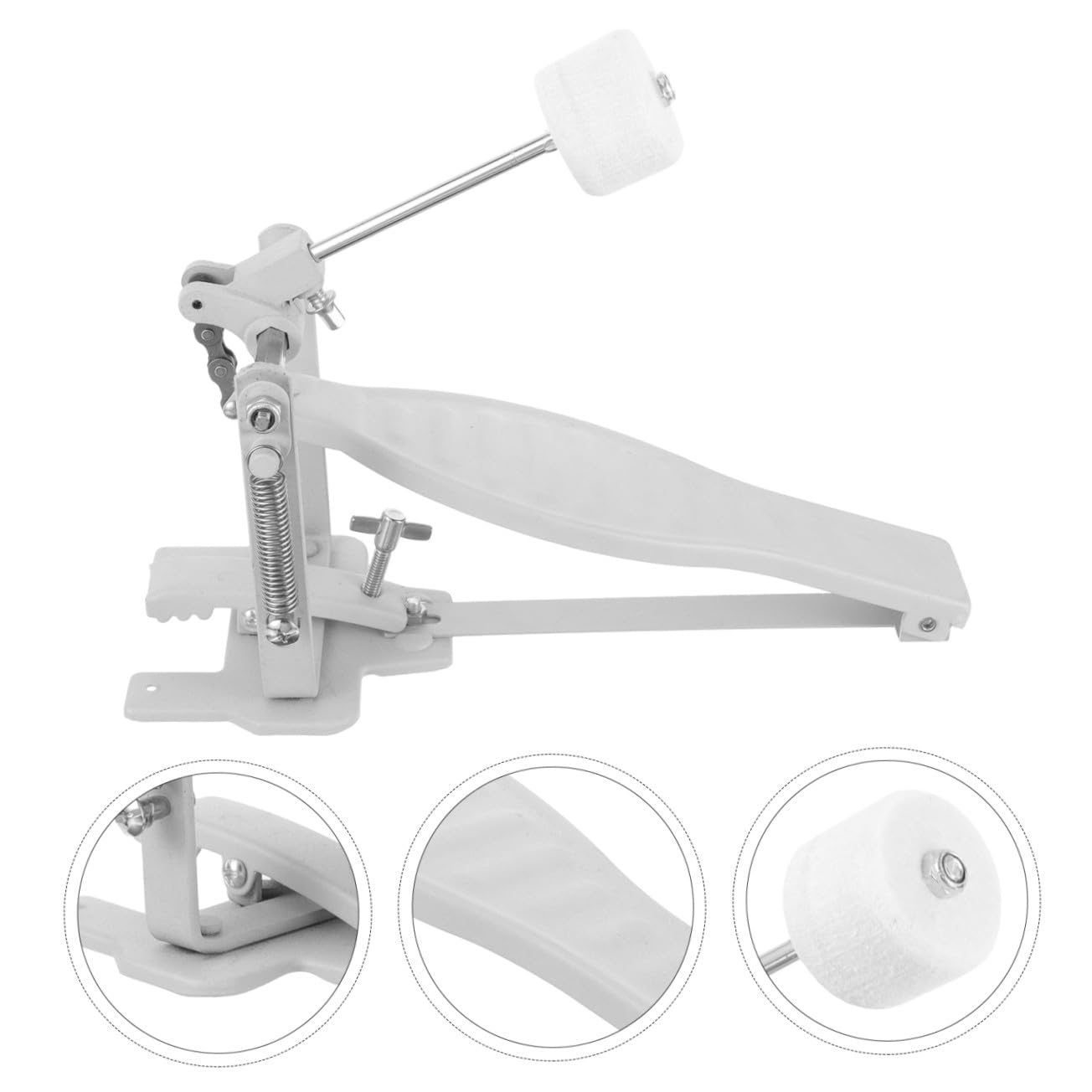 VANZACK Pedale Singolo Grancassa Professionale per Batteria Acustica ed Elettronica Martello Incluso Accessorio di Precisione in Metallo Argento
