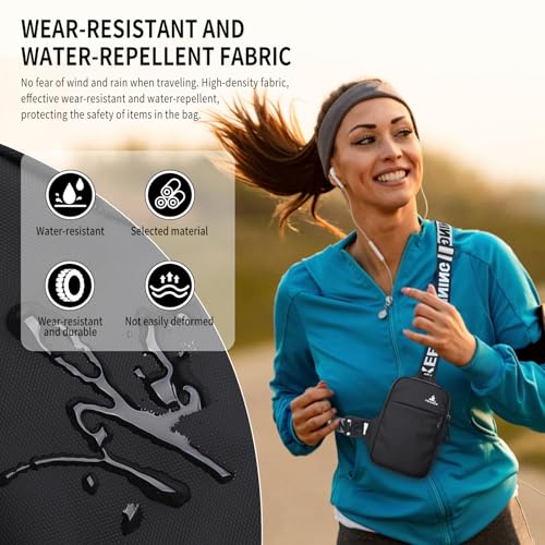 Peicees Small Crossbody Bag for Men Women Mini Sling Bag Travel Running Phone Daypack Cross Body Shoulder Bags with Keyholder, Black and Black3