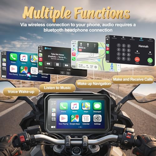Image of YZW 6 inch Wireless Motorcycle Carplay with Android Auto, Waterproof GPS Nevigation System Screen for Motorbike, Music Sharing,Vioce Control,Light Sensor, BT,Anti-Theft Design Quick-Release Magnetic Mount