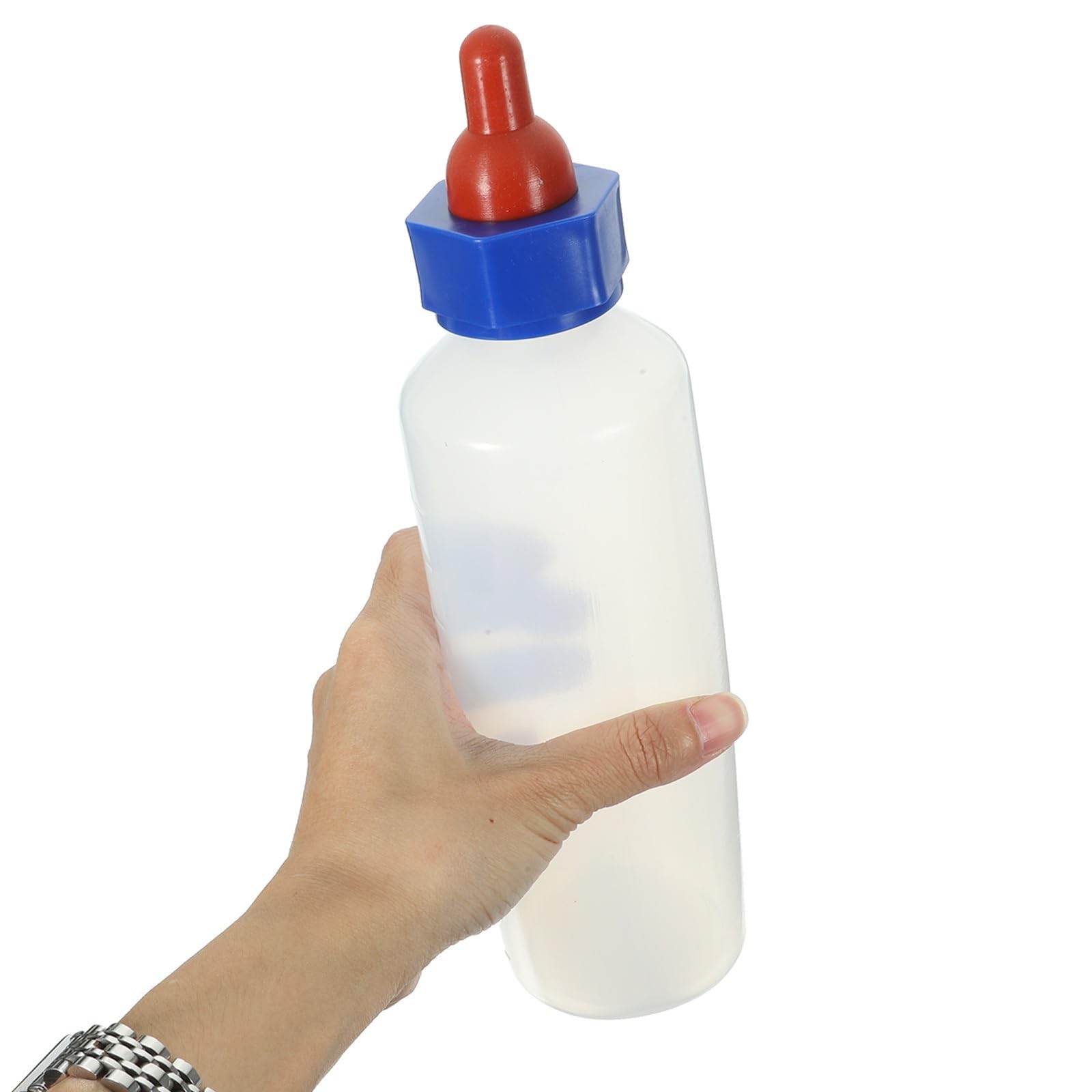Biberon per agnelli, Biberon for agnello, vitello, capra, 500 ml, in plastica bianca, con tettarella in silicone