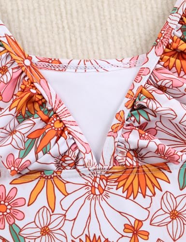 puseky Girls One Piece Swimsuits Kids Bathing Suits Summer Beach Swimwear Quick Dry Ruffle Floral Swimwsuit 2-10 Years4