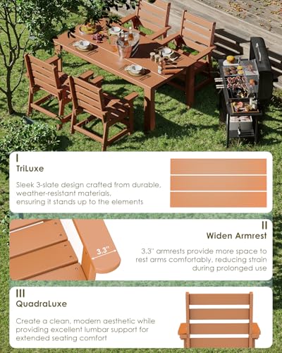 Image of GREENVINES 7-Piece Outdoor Dining Set | HDPE | Patio Table and Chairs Sets for 6 | Patio Furniture | All Weather | Umbrella Hole | Teak | for Backyard Poolside Garden