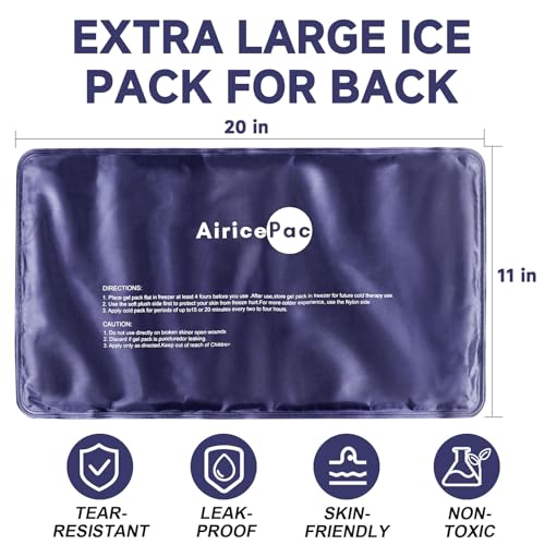 Image of AiricePac Extra Large Gel Flexible Back Ice Packs for Injuries Reusable, 11 inchx 20 inch Cold Pack Wrap for Knee Leg Neck Shoulder Hip Back Pain Relief, Cold Compress Therapy for Swelling, Bruises, Surgery