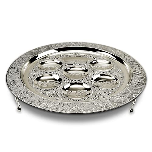 A&M Judaica And Gifts 61025 Seder Plate with Filigree Silver Plated with Leg - 3 x 15.5 in.
