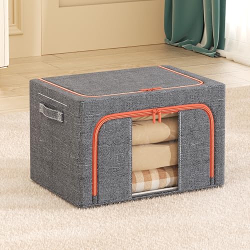 Image of HOKIPO 66L Large Folding Storage Box and Organiser for Clothes, Wardrobe Storage Box, Ash Grey Pack of 1 (AR-6673-AGRY)