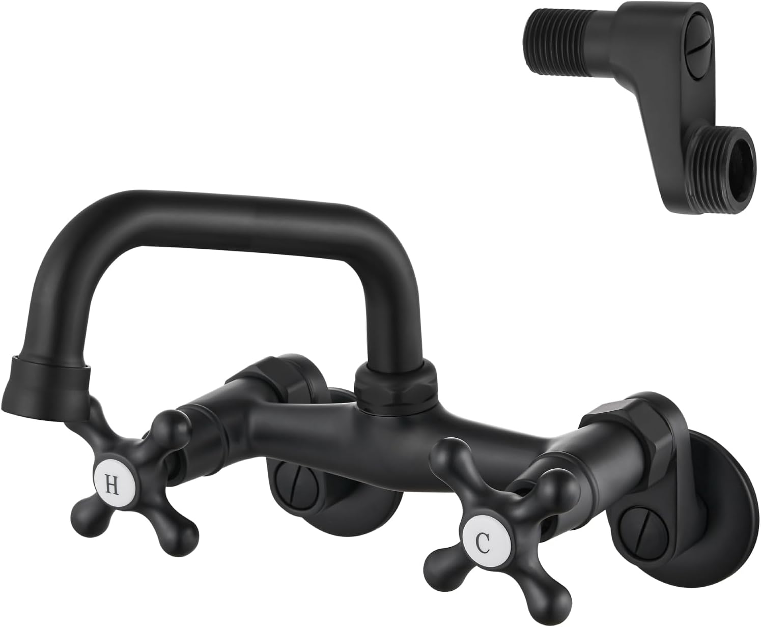 Airuida Matte Black Wall Mount Kitchen Faucet, 6 Inch(15cm) Spout Wall Mount Laundry Sink Faucet, Adjustable Center Double Handles Hot and Cold Water Mixer Tap 360 Rotatable Restaurant Faucet