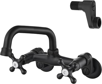 Airuida Matte Black Wall Mount Kitchen Faucet,6 Inch15cm Spout