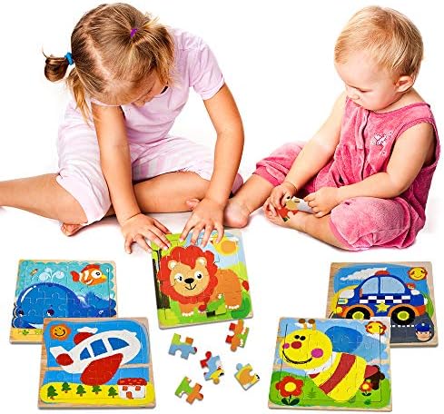 Puzzles Toys for Kids for Age 3-5, 16 Pieces Vibrant Wooden Animals & Vehicle Kids Educational Puzzles for Toddlers, Set of 6 Preschool Puzzle Autism Children Puzzles Learning Toys 5 51NWFV09SaL. AC