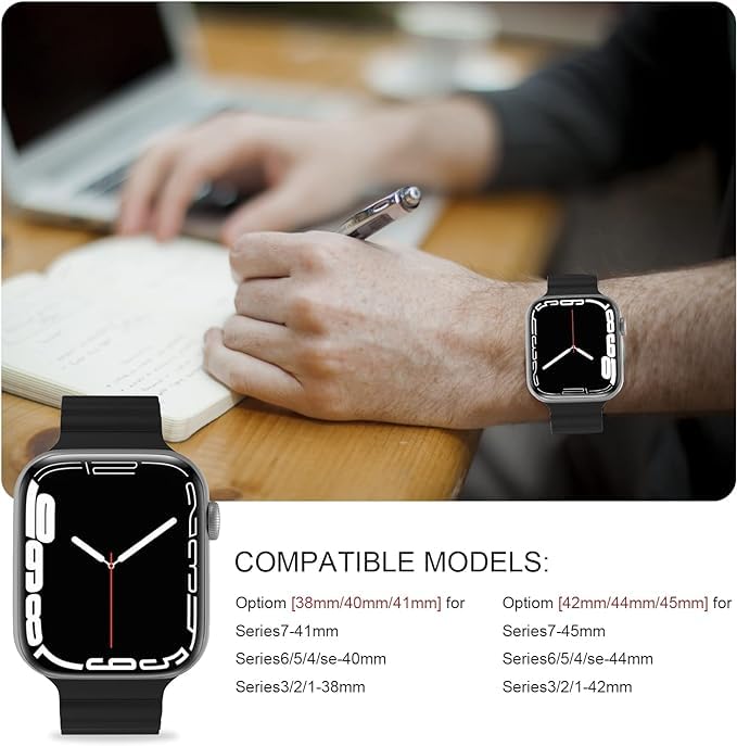 Image of Silicone Magnetic Band Compatible with Apple Watch 38mm 40mm 41mm 42mm 44mm 45mm 49mm, for Series Ultra 9 8 7 SE 6 5 4 3 2 1 Women Men |Watch Not Included (Black /yellow, 42mm /44mm /45mm /49mm)