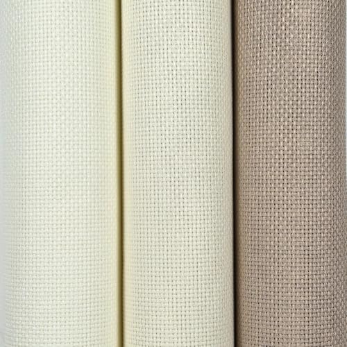 Image of KCS 3 pc of 15 inch x 18 inch(38cmx45cm) 16 Count Cross Stitch Cotton Aida Cloth Needlework Rolled Fabric Box,16CT,Antique White +Cream+Khaki