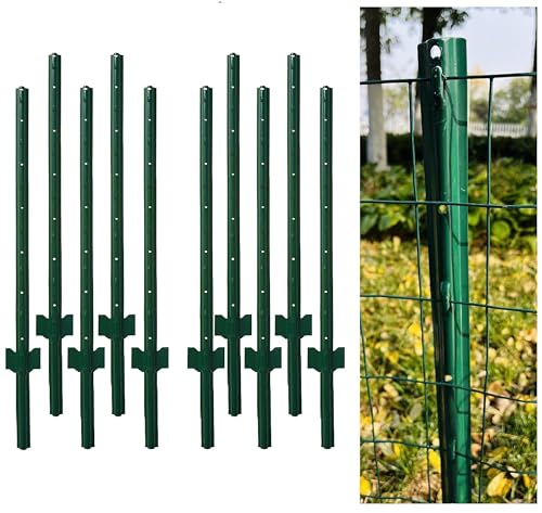 4 Feet Metal Fence Post Green, Pack of 10, for 36 Inch High Garden Welded Wire Fence U-Channel Steel Garden Post