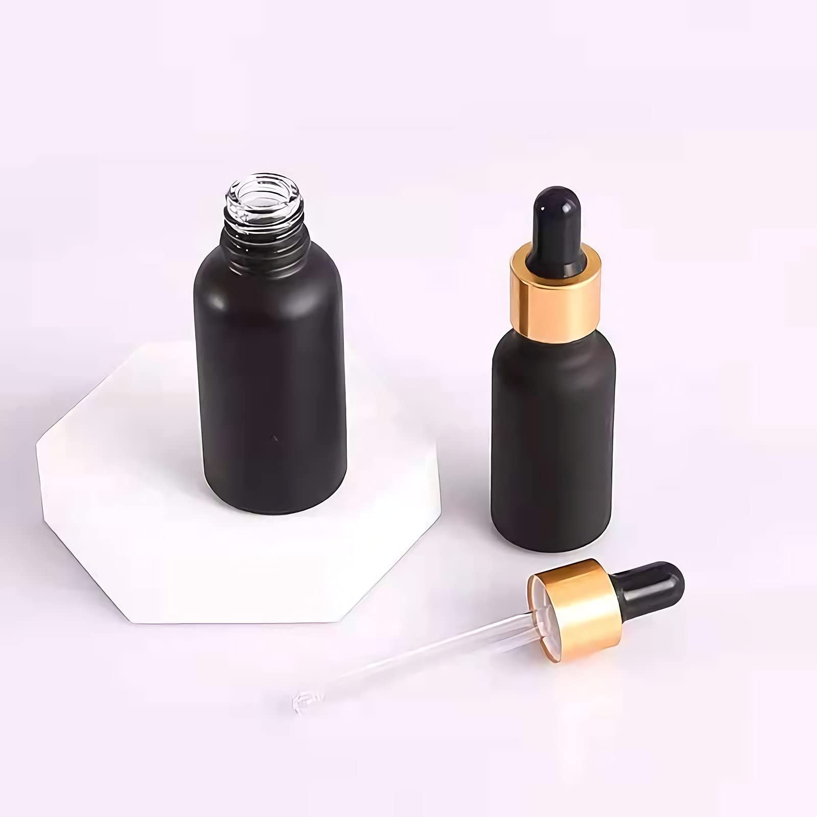 24 Piezas Negro Mate Frasco Cuentagotas Cristal 100ml, Botellas Cuentagotas Vacío con Pipeta de Vidrio Oro/Negro, para Fragancias de Aromaterapia de Aceites Esenciales, Masaje, Viaje