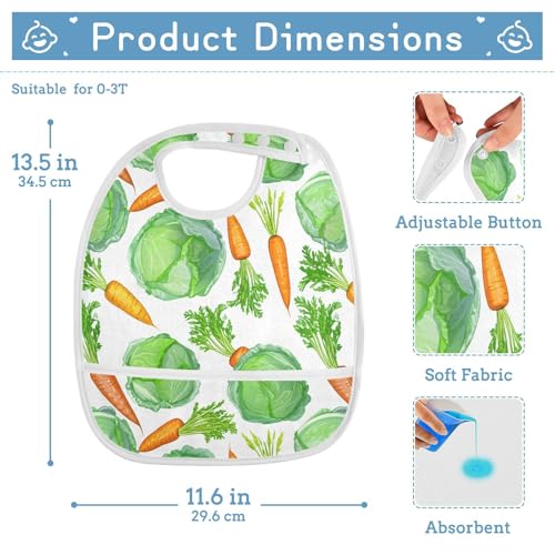 MCHIVER Carrot Vegetable White Baby Bibs for tag1 Waterproof Feeding Bib Apron with Food Cather Adjustable Cotton Food Eating Bib 2 Pack2