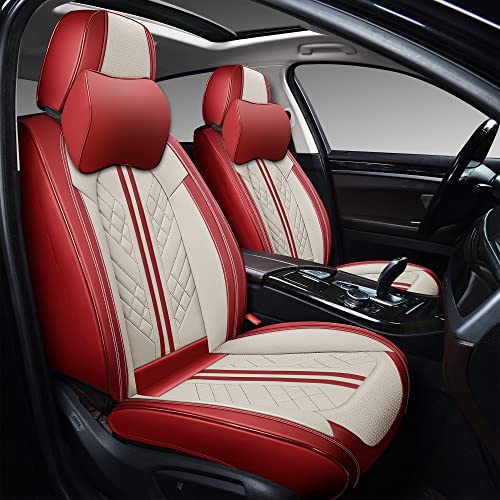 Image of GXT Car Seat Covers Front Seats Only, Front Car Seat Covers 2 Pack, Premium Faux Leather Car Seat Cushion - Universal Fit for Most Sedans SUV Pick-up Truck with Headrests(Red and White)
