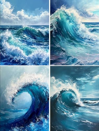 Diamond Painting Vagues 5D : kit complet de 4 pièces 70x95cm pour broderie diamant adulte et enfant