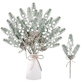 Sggvecsy 6 Pack White Berry Pine Branches with Pine Cones for Xmas Tree Wreath DIY Craft Floral Arrangement Holiday Decor