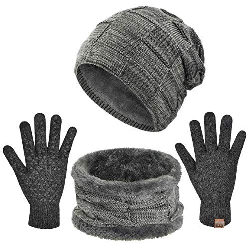 Yuson Girl Set de Bufanda Gorro y Guantes de Punto Térmica Calefactables con Forro Polar Invierno Hombre Mujer Unisexo para Deportes y Aire Libre Moto Esqui Ciclismo Running 3 Piezas