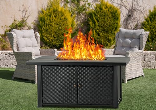 52" Propane Fire Pit Table, 50000BTU Rectangle Fire Table with Cover & Rain Cover, Sturdy Steel and Iron Fence Surface, CSA Safety Certified, Companion for Your Garden (Enlarged Version)