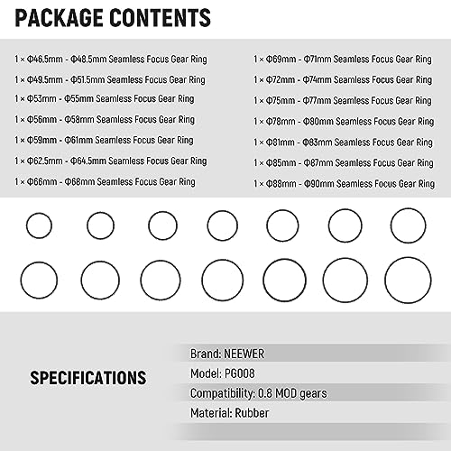 image for NEEWER 14PCS Seamless Follow Focus Gear Ring Set 0.8 MOD for ø46.5-90