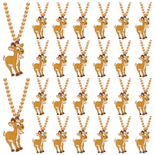 KeeStar 24 Pack Goat Necklace Party Favors for Animal Baby Shower, Barnyard Themed Party, School Carnival Rewards, Photography Props, Home Decorations, Classroom Prize
