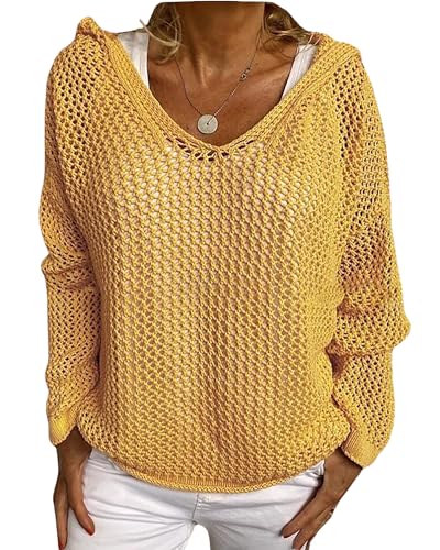 CORIRESHA Women's Hollow Out Knit Hoodies Sweater Long Sleeve Crochet Top Beach Cover Up