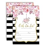 Watercolor Floral Paris Party Invitations for Birthdays, Baby Showers, Bridal Showers, Engagement Parties and more. 20 5x7 Fill In Cards with Twenty White Envelopes by AmandaCreation